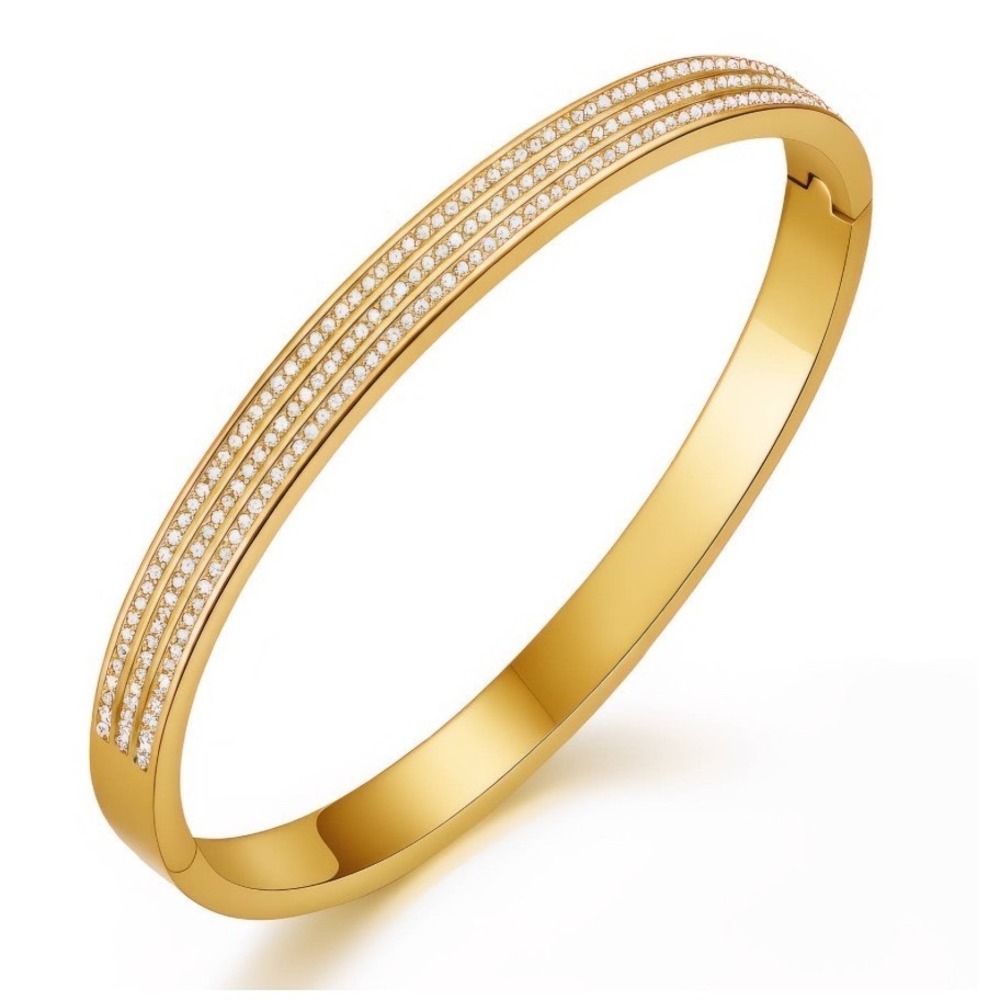 18K Gold Plated Stainless Steel Cubic Zirconia Bangle Bracelet